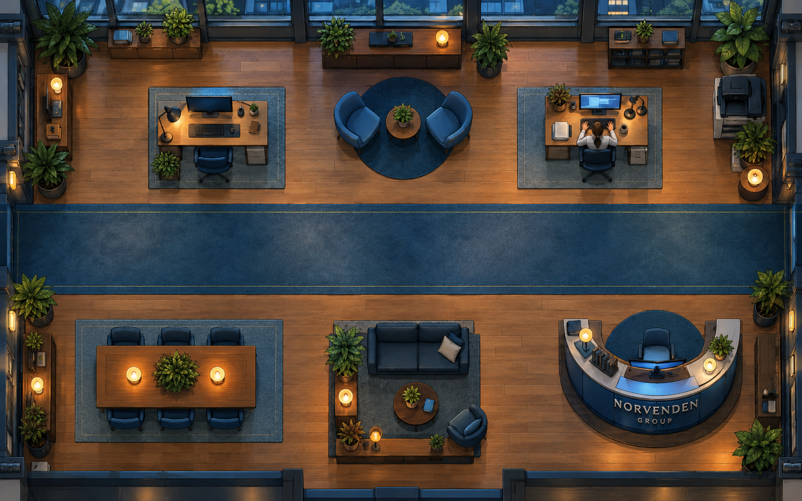 The fictional Norvenden Group office.